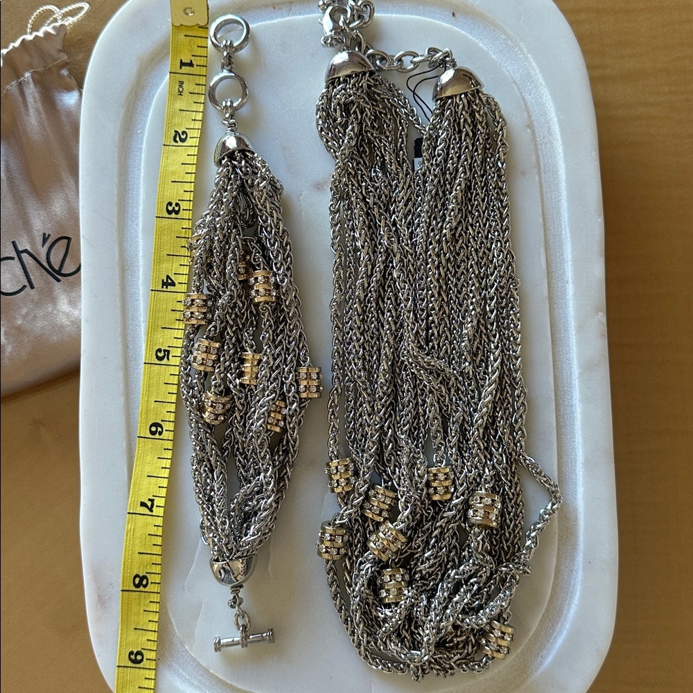 Cache Silver and Gold Multi-Strand Necklace and bracelet set - Picture 2 of 7